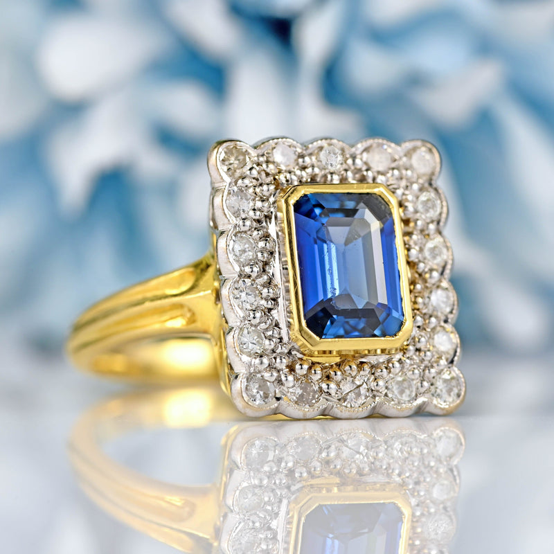 Ellibelle Jewellery Vintage 1994 Sapphire & Diamond 18ct Gold Cluster Ring