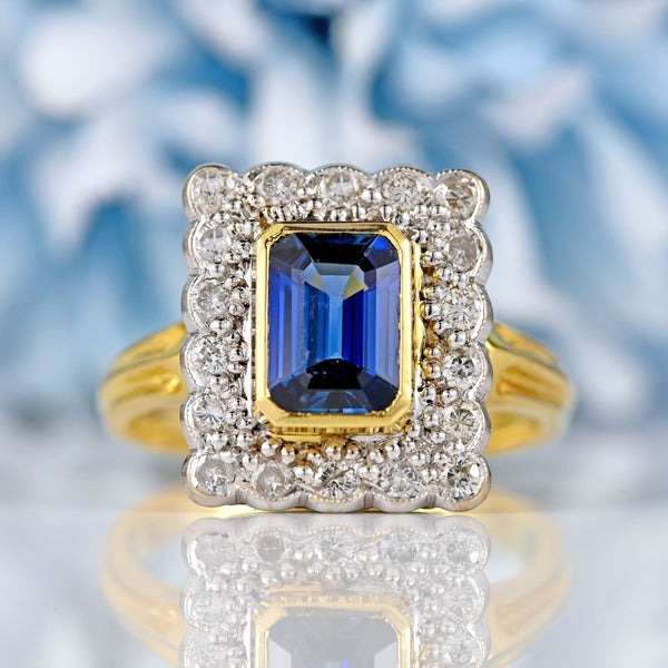 Ellibelle Jewellery Vintage 1994 Sapphire & Diamond 18ct Gold Cluster Ring