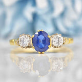 Ellibelle Jewellery Vintage 1994 Sapphire & Diamond 18ct Gold Three Stone Engagement Ring