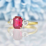 Ellibelle Jewellery Vintage 1994 Synthetic Ruby & Diamond Three Stone Trilogy Ring