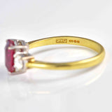 Ellibelle Jewellery Vintage 1994 Synthetic Ruby & Diamond Three Stone Trilogy Ring