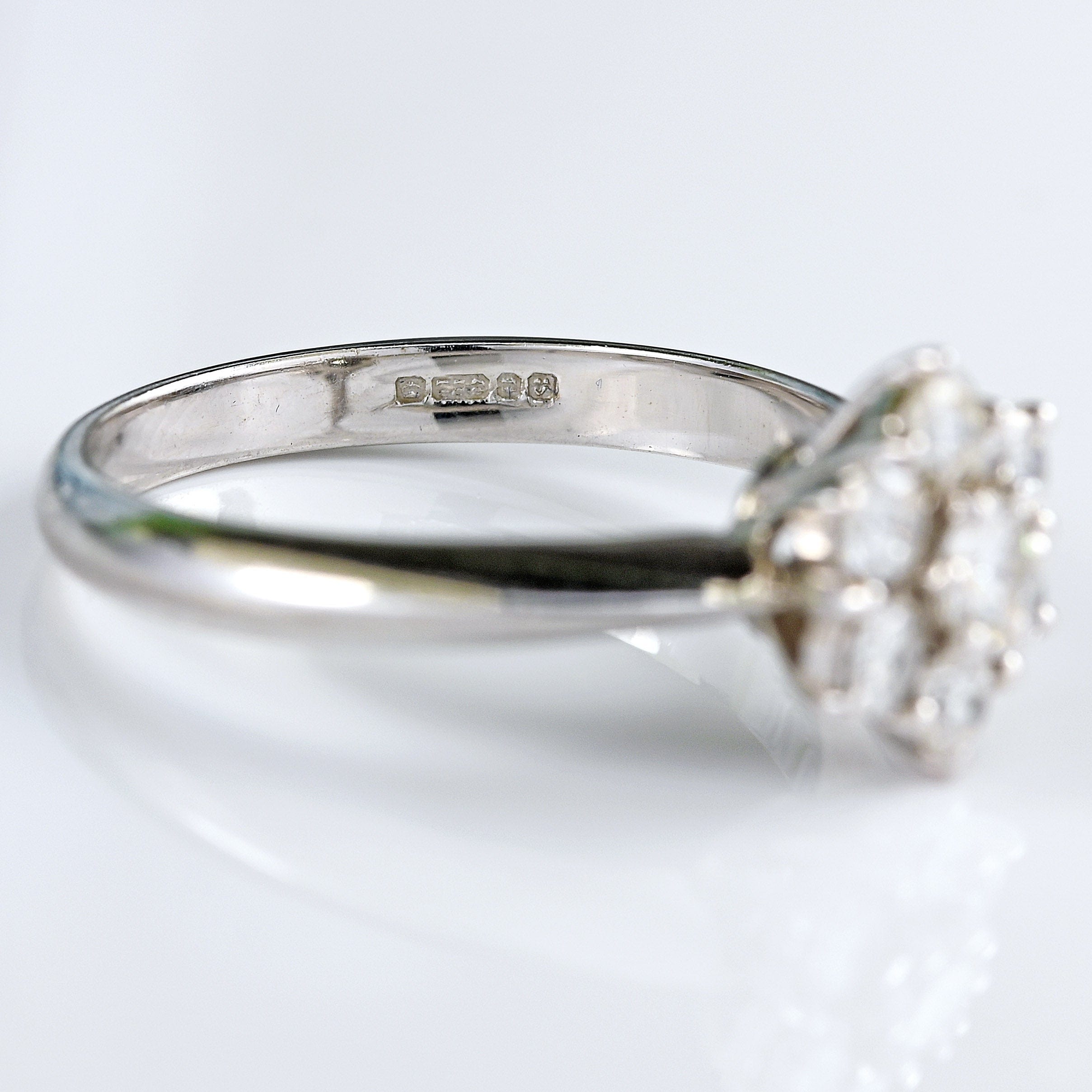 Ellibelle Jewellery Vintage 1995 Diamond 18ct White Gold Daisy Cluster Ring