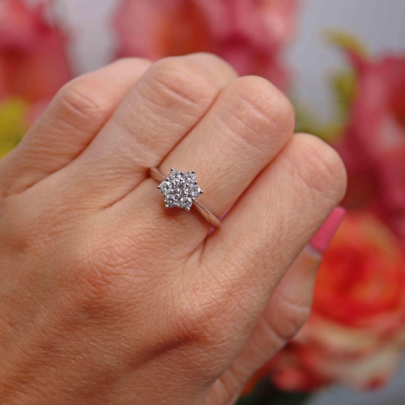 Ellibelle Jewellery Vintage 1995 Diamond 18ct White Gold Daisy Cluster Ring