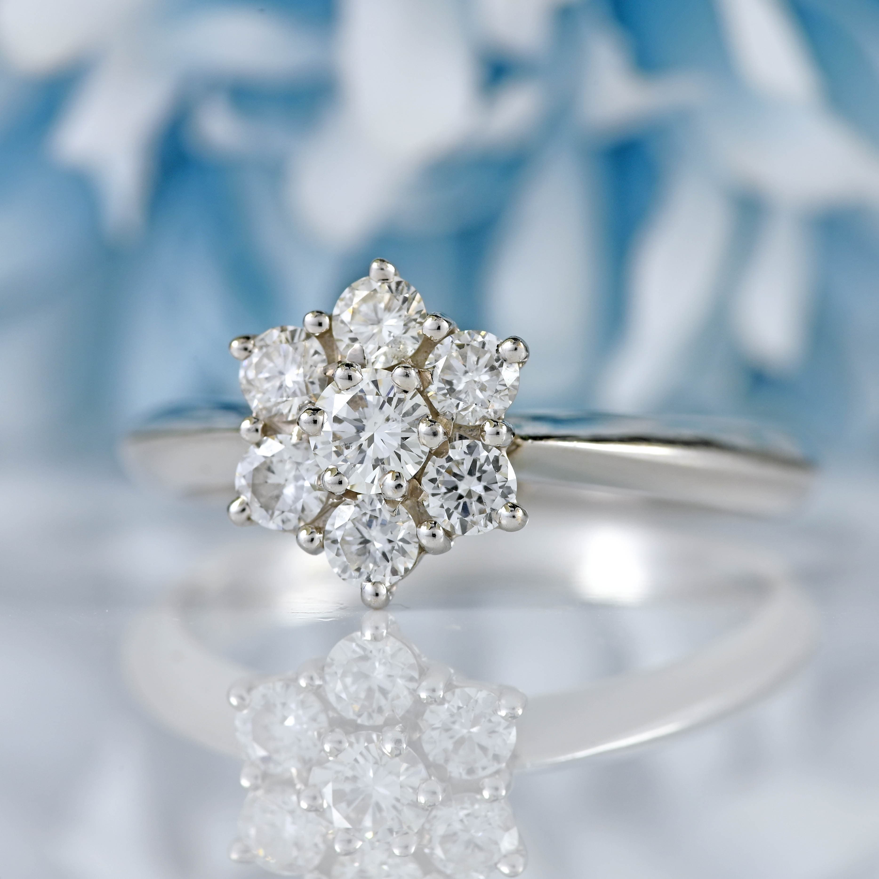 Ellibelle Jewellery Vintage 1995 Diamond 18ct White Gold Daisy Cluster Ring