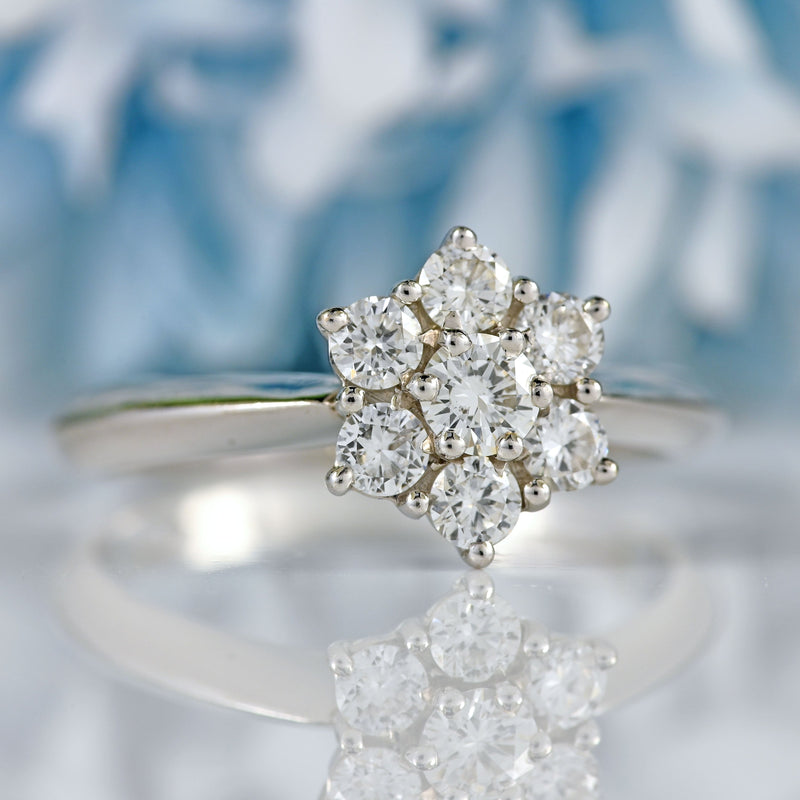 Ellibelle Jewellery Vintage 1995 Diamond 18ct White Gold Daisy Cluster Ring