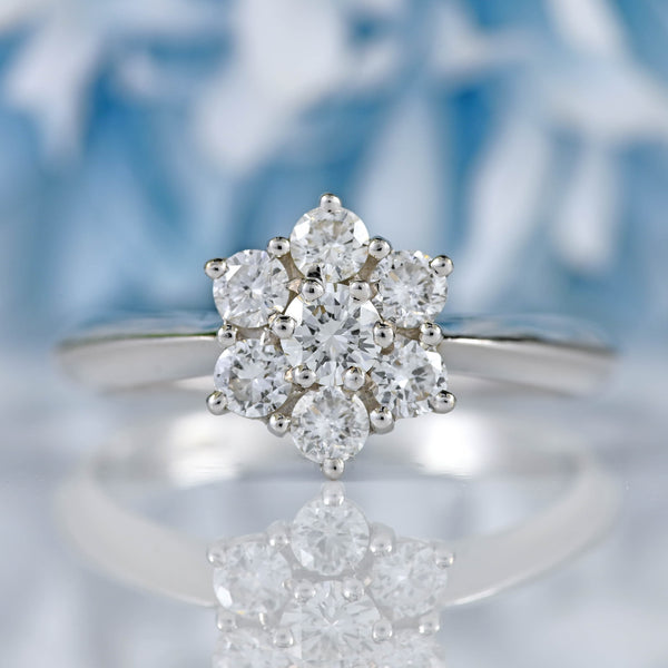 Ellibelle Jewellery Vintage 1995 Diamond 18ct White Gold Daisy Cluster Ring