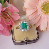 Ellibelle Jewellery Vintage 1995 Emerald & Diamond 18ct Gold Cluster Engagement Ring (1.82cts)