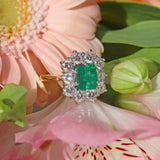 Ellibelle Jewellery Vintage 1995 Emerald & Diamond 18ct Gold Cluster Engagement Ring (1.82cts)
