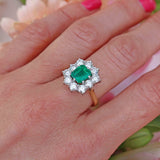 Ellibelle Jewellery Vintage 1995 Emerald & Diamond 18ct Gold Cluster Engagement Ring (1.82cts)