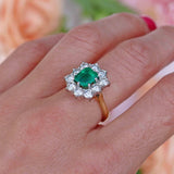 Ellibelle Jewellery Vintage 1995 Emerald & Diamond 18ct Gold Cluster Engagement Ring (1.82cts)
