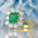 Ellibelle Jewellery Vintage 1995 Emerald & Diamond 18ct Gold Cluster Engagement Ring (1.82cts)