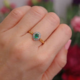 Ellibelle Jewellery Vintage 1995 Emerald & Diamond 18ct Gold Cluster Ring (0.40cts)