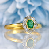 Ellibelle Jewellery Vintage 1995 Emerald & Diamond 18ct Gold Cluster Ring (0.40cts)