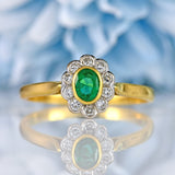Ellibelle Jewellery Vintage 1995 Emerald & Diamond 18ct Gold Cluster Ring (0.40cts)