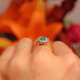 Ellibelle Jewellery Vintage 1995 Emerald & Diamond 18ct Gold Cluster Ring (0.50cts)