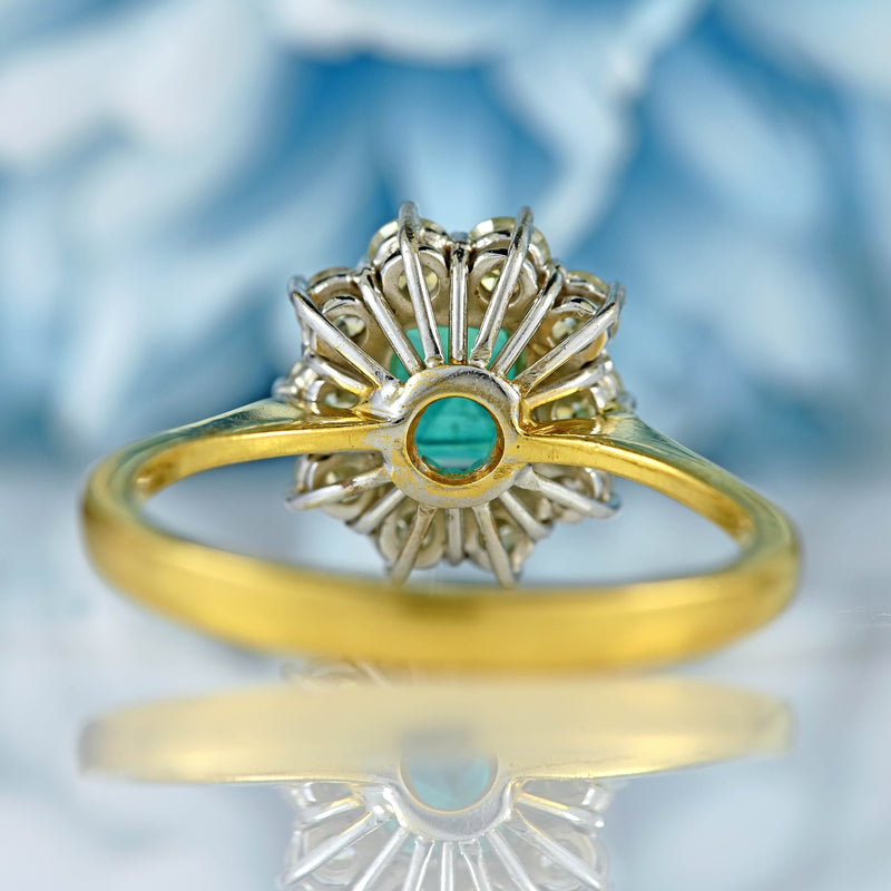 Ellibelle Jewellery Vintage 1995 Emerald & Diamond 18ct Gold Cluster Ring (0.50cts)