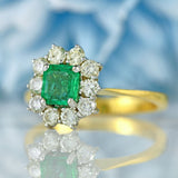 Ellibelle Jewellery Vintage 1995 Emerald & Diamond 18ct Gold Cluster Ring (0.50cts)
