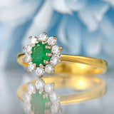 Ellibelle Jewellery Vintage 1995 Emerald & Diamond 18ct Gold Cluster Ring
