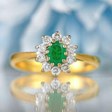 Ellibelle Jewellery Vintage 1995 Emerald & Diamond 18ct Gold Cluster Ring