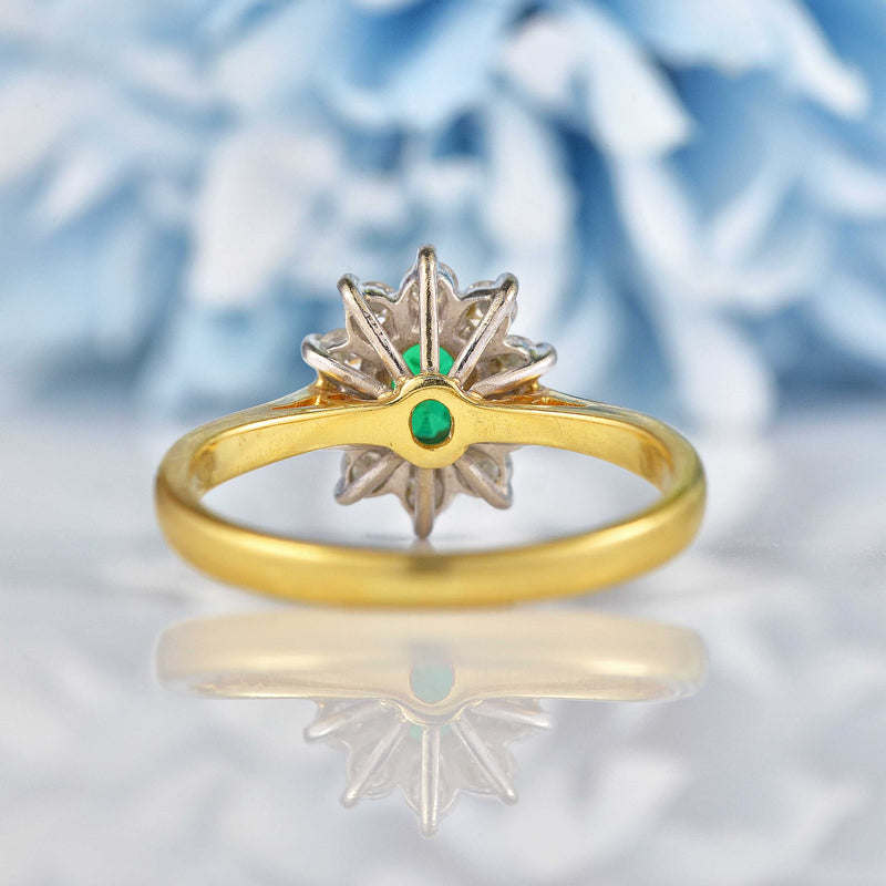 Ellibelle Jewellery Vintage 1995 Emerald & Diamond 18ct Gold Cluster Ring