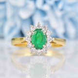 Ellibelle Jewellery Vintage 1995 Emerald & Diamond 18ct Gold Cluster Ring