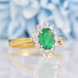 Ellibelle Jewellery Vintage 1995 Emerald & Diamond 18ct Gold Cluster Ring