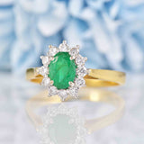 Ellibelle Jewellery Vintage 1995 Emerald & Diamond 18ct Gold Cluster Ring