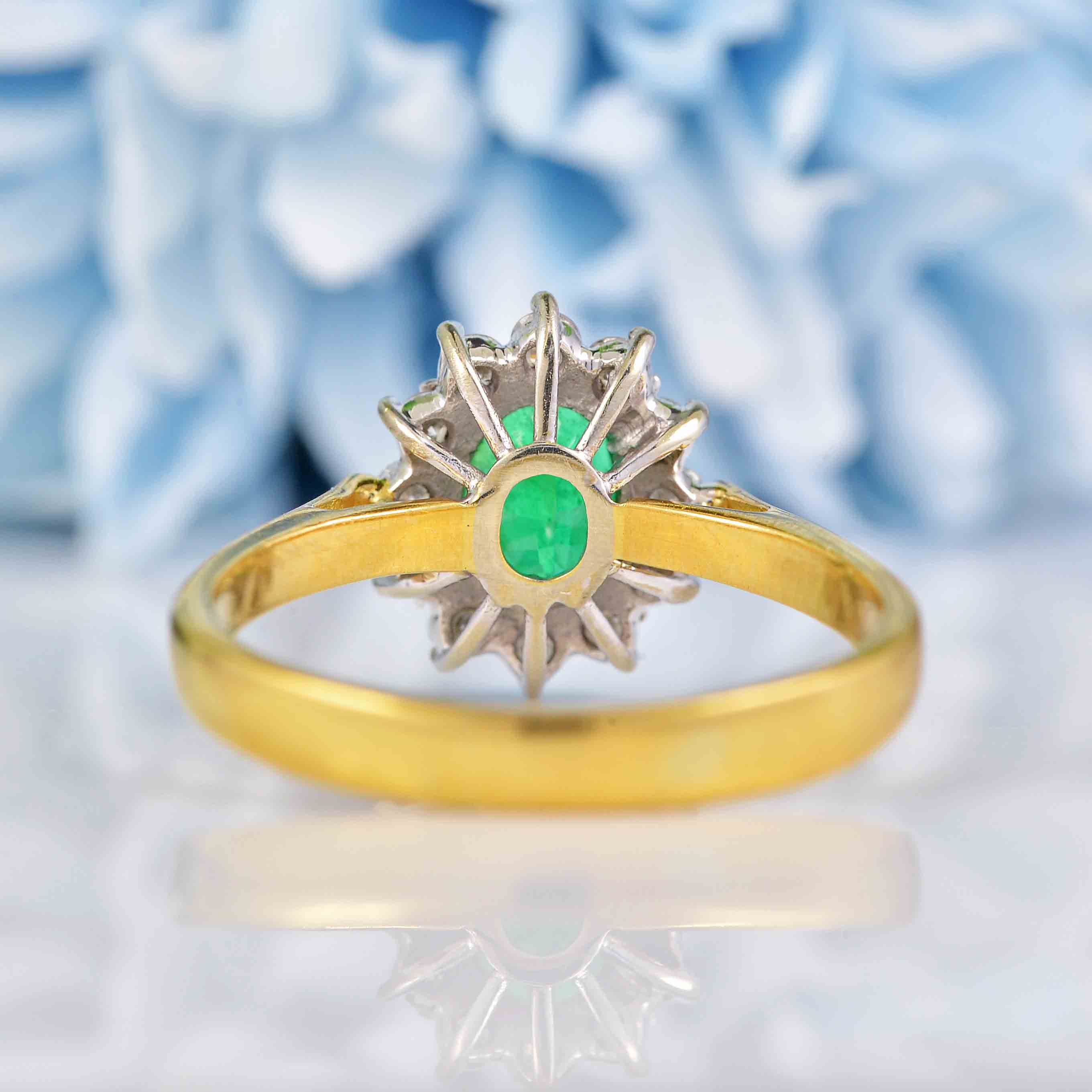 Ellibelle Jewellery Vintage 1995 Emerald & Diamond 18ct Gold Cluster Ring