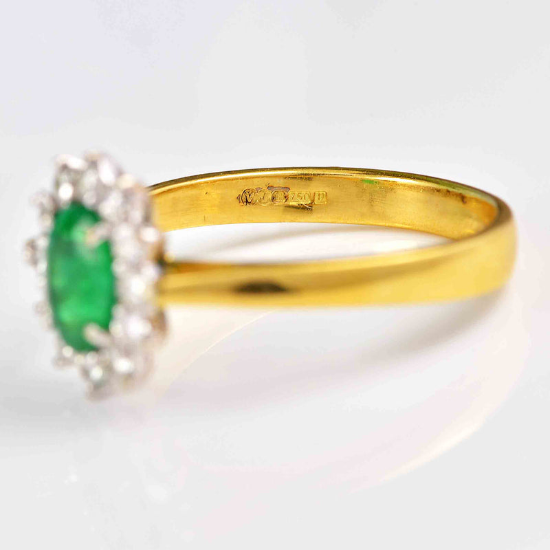 Ellibelle Jewellery Vintage 1995 Emerald & Diamond 18ct Gold Cluster Ring