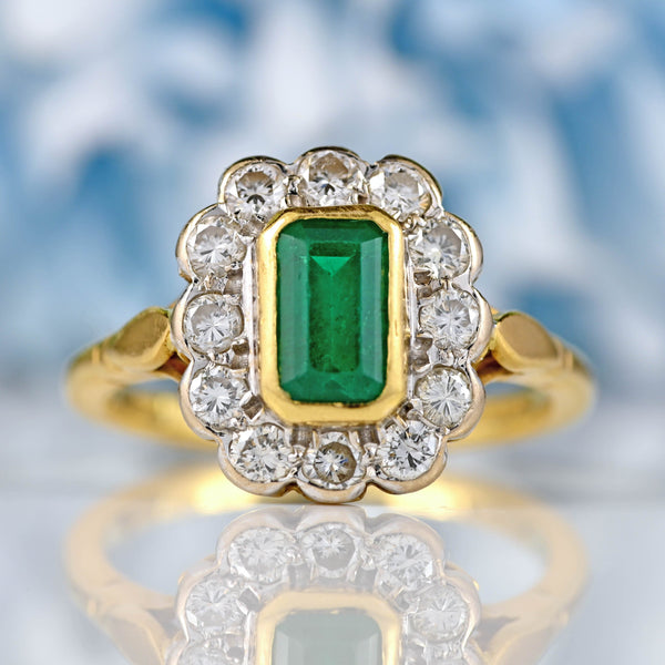 Ellibelle Jewellery Vintage 1995 Emerald & Diamond 18ct Gold Cluster Ring