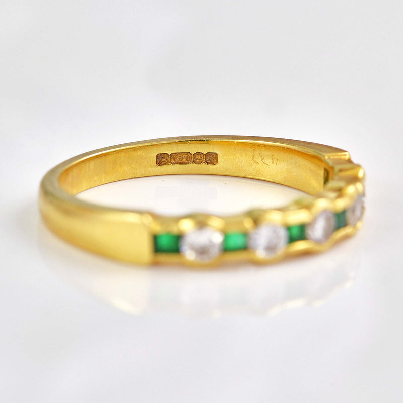 Ellibelle Jewellery Vintage 1995 Emerald & Diamond 18ct Gold Half-Eternity Band Ring