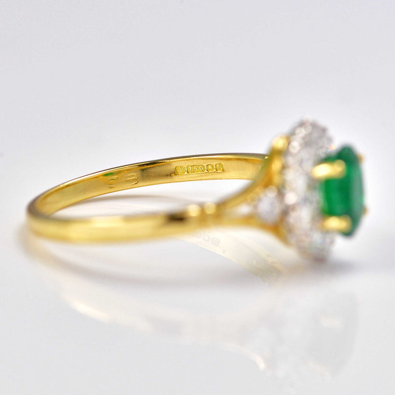 Ellibelle Jewellery Vintage 1995 Natural Emerald & Diamond 18ct Gold Cluster Ring