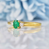 Ellibelle Jewellery Vintage 1995 Natural Emerald & Diamond 18ct Gold Trilogy Ring