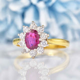 Ellibelle Jewellery Vintage 1995 Ruby & Diamond 18ct Gold Cluster Engagement Ring