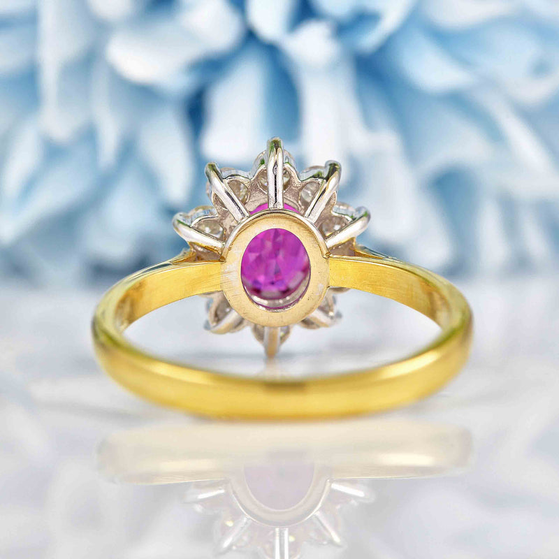 Ellibelle Jewellery Vintage 1995 Ruby & Diamond 18ct Gold Cluster Engagement Ring