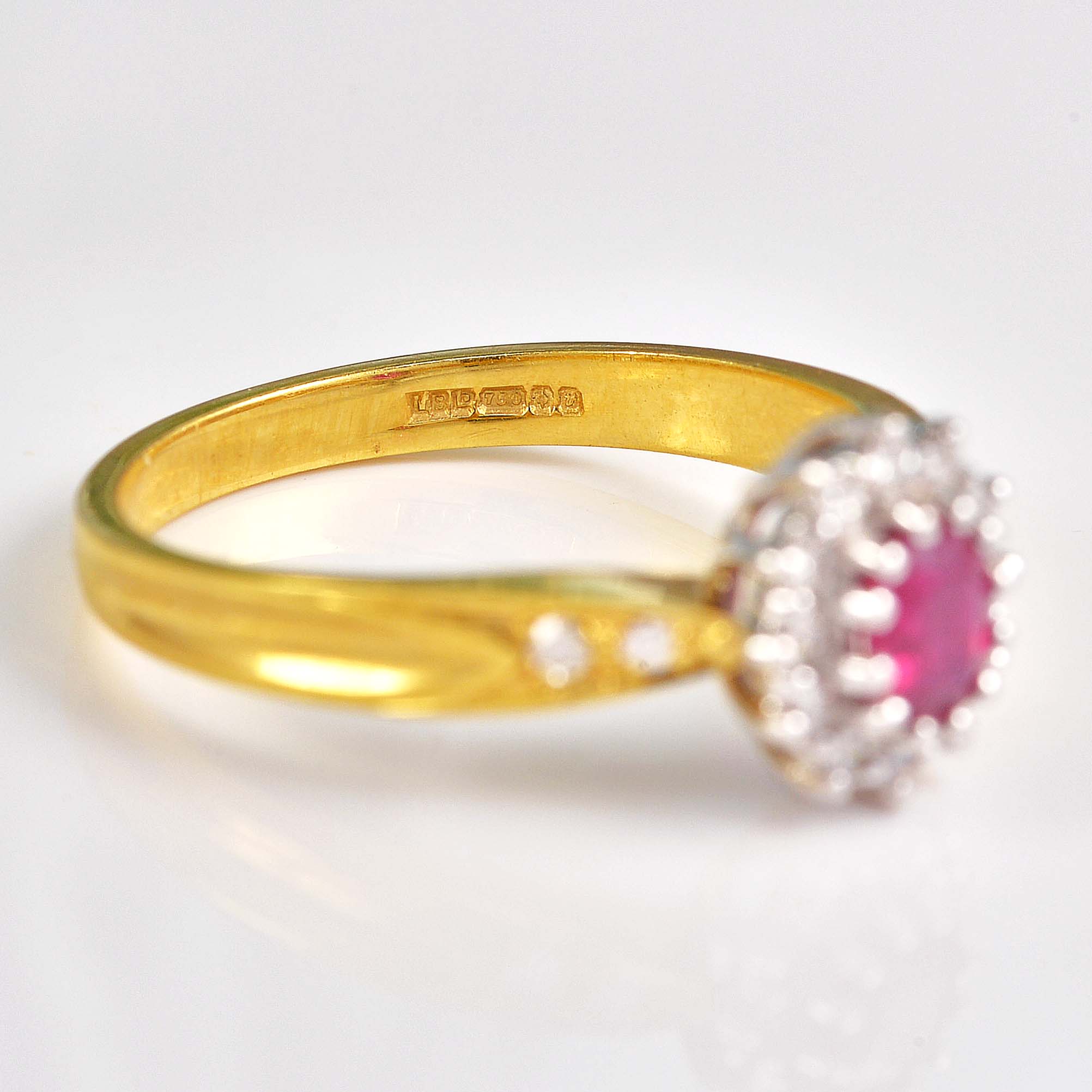 Ellibelle Jewellery Vintage 1995 Ruby & Diamond 18ct Gold Cluster Ring