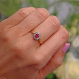 Ellibelle Jewellery Vintage 1995 Ruby & Diamond 18ct Gold Cluster Ring