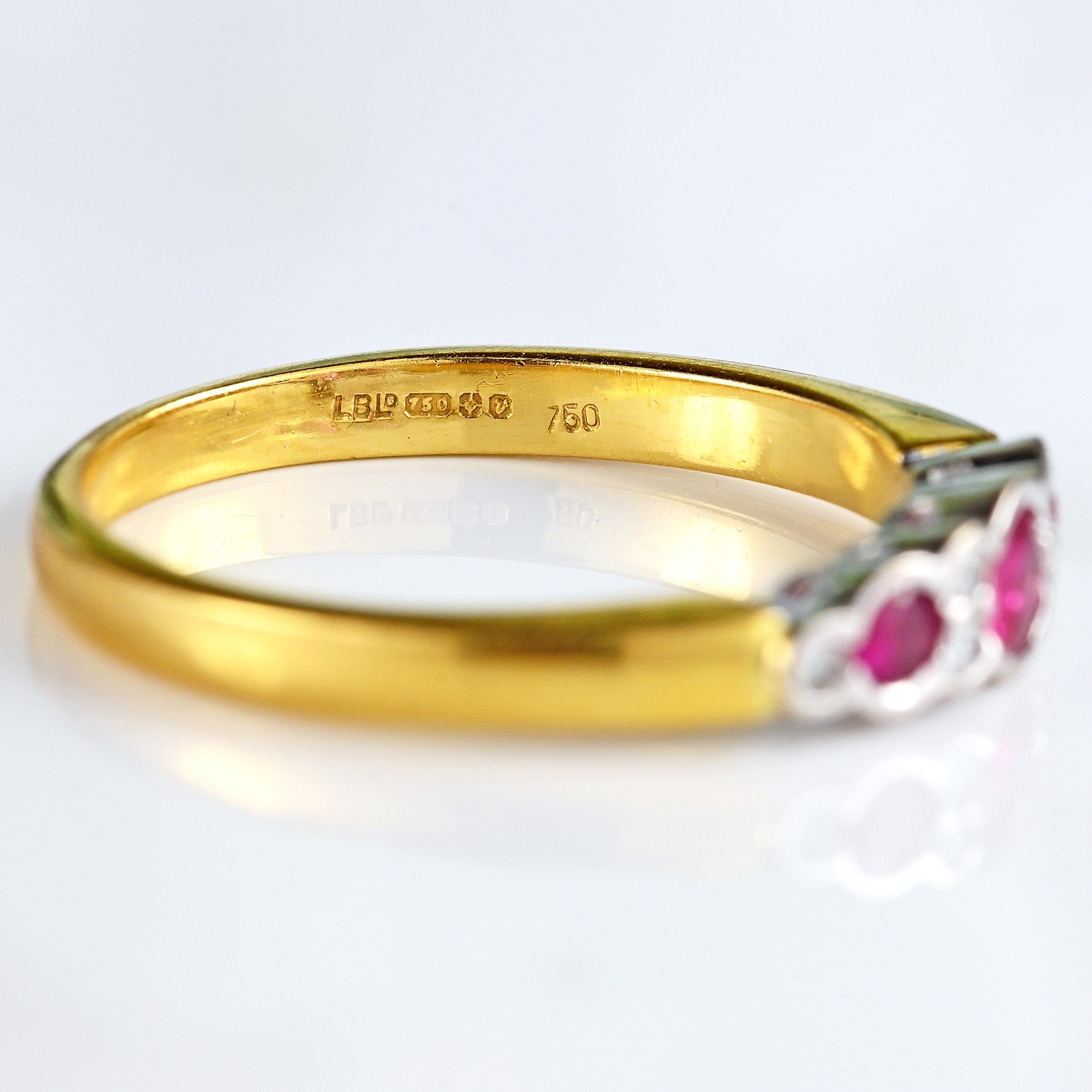 Ellibelle Jewellery Vintage 1995 Ruby & Diamond 18ct Gold Nine-Stone Bezel Ring