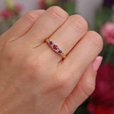 Ellibelle Jewellery Vintage 1995 Ruby & Diamond 18ct Gold Nine-Stone Bezel Ring