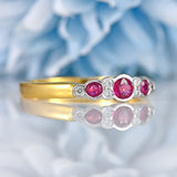 Ellibelle Jewellery Vintage 1995 Ruby & Diamond 18ct Gold Nine-Stone Bezel Ring