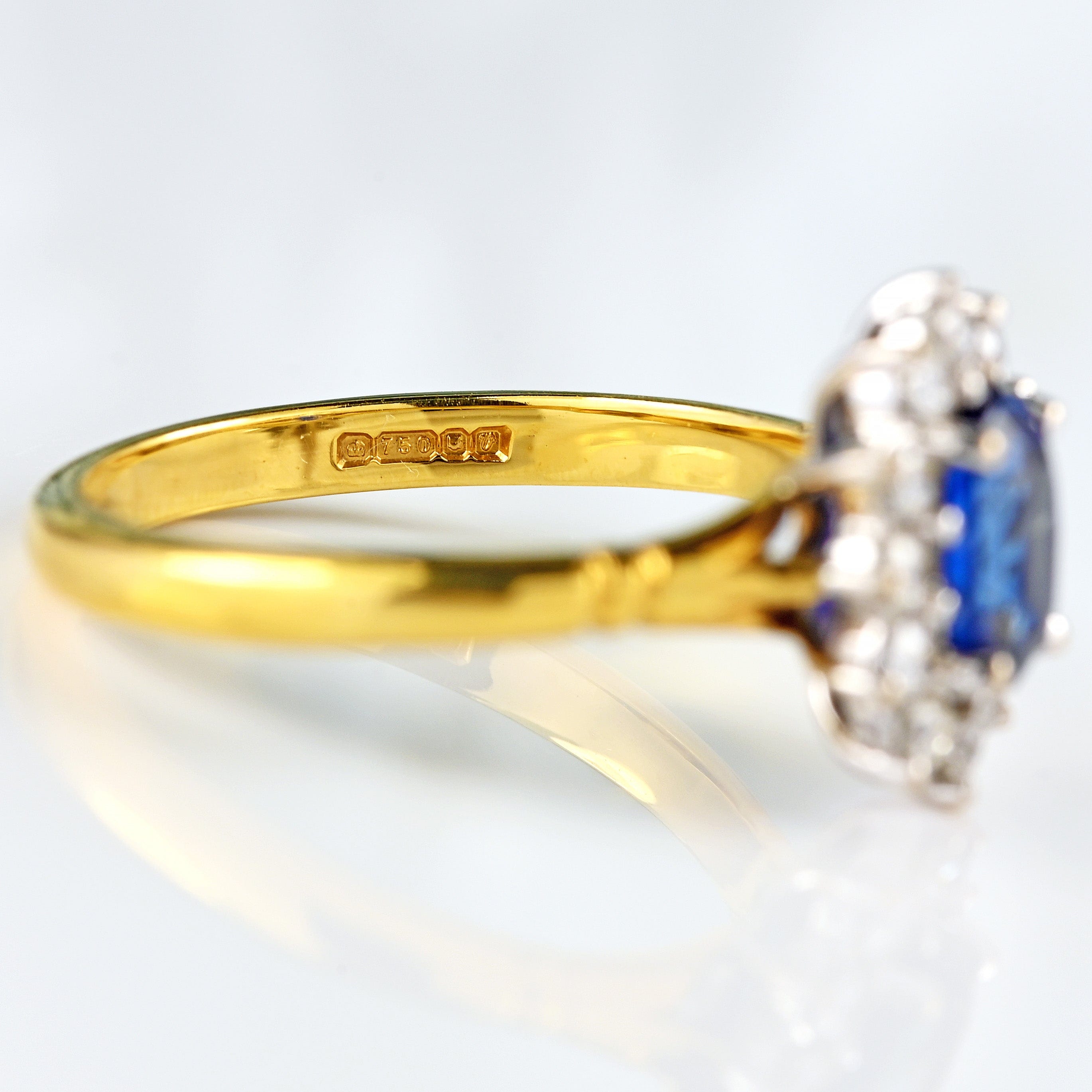Ellibelle Jewellery Vintage 1995 Sapphire & Diamond 18ct Gold Cluster Engagement Ring