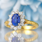 Ellibelle Jewellery Vintage 1995 Sapphire & Diamond 18ct Gold Cluster Engagement Ring