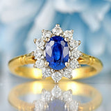 Ellibelle Jewellery Vintage 1995 Sapphire & Diamond 18ct Gold Cluster Engagement Ring