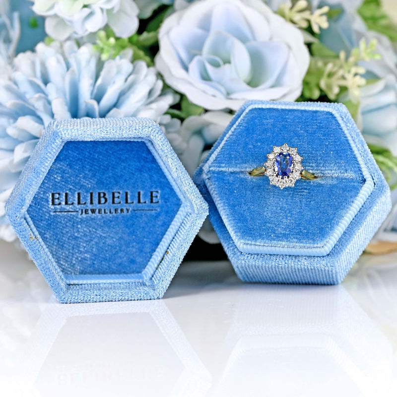 Ellibelle Jewellery Vintage 1995 Sapphire & Diamond 18ct Gold Oval Cluster Ring