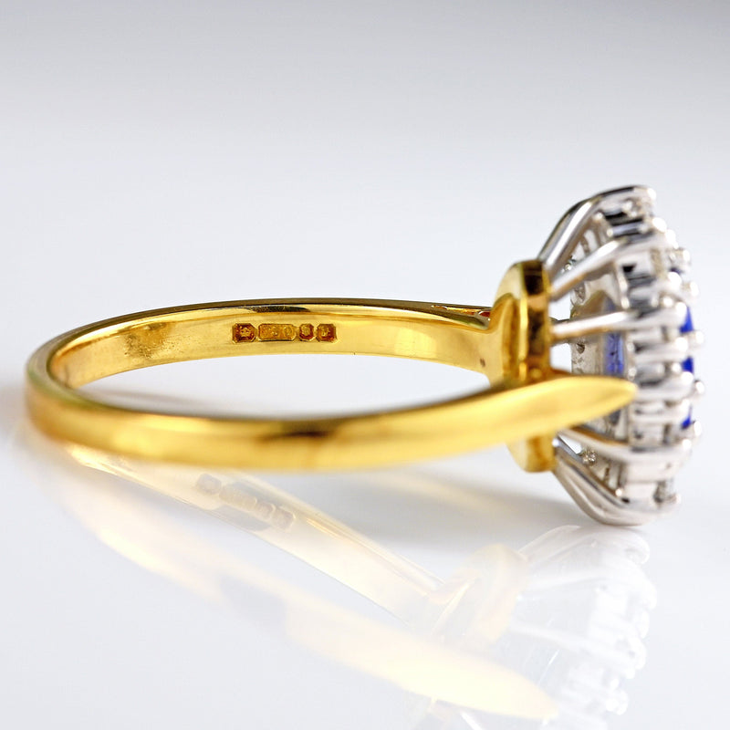 Ellibelle Jewellery Vintage 1995 Sapphire & Diamond 18ct Gold Oval Cluster Ring
