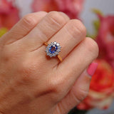 Ellibelle Jewellery Vintage 1995 Sapphire & Diamond 18ct Gold Oval Cluster Ring