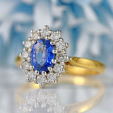 Ellibelle Jewellery Vintage 1995 Sapphire & Diamond 18ct Gold Oval Cluster Ring