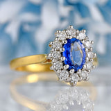 Ellibelle Jewellery Vintage 1995 Sapphire & Diamond 18ct Gold Oval Cluster Ring