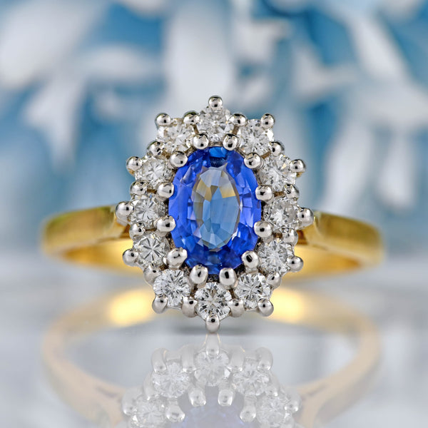 Ellibelle Jewellery Vintage 1995 Sapphire & Diamond 18ct Gold Oval Cluster Ring
