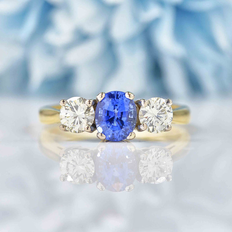 Ellibelle Jewellery Vintage 1995 Sapphire & Diamond 18ct Gold Three-Stone Engagement Ring